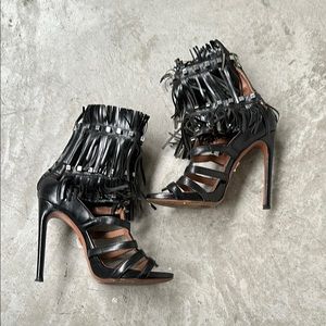 Alaia 36 gladiator Black Fringe High Heel Sandals